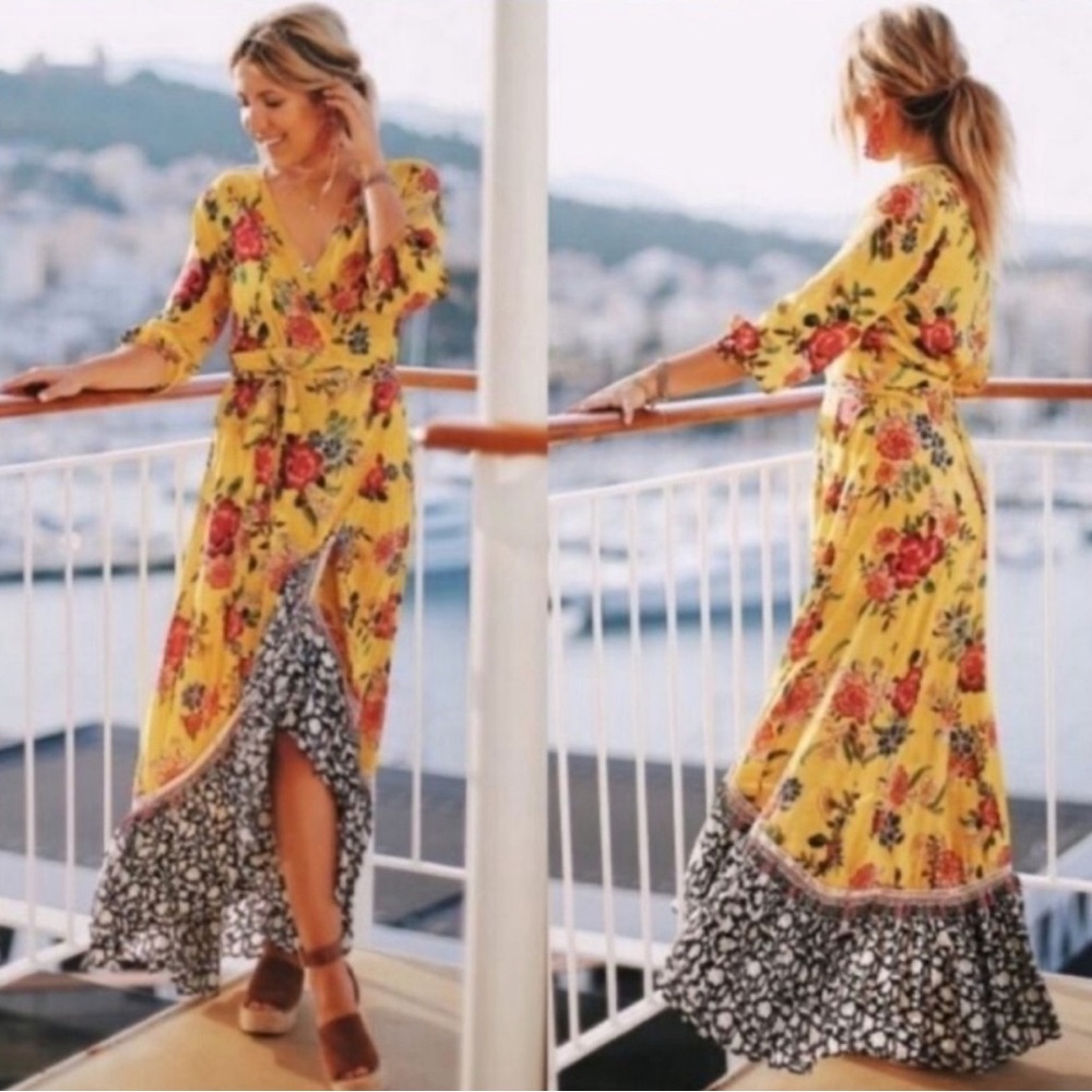 Floral Yellow Farm Rio Wrap Dress size small